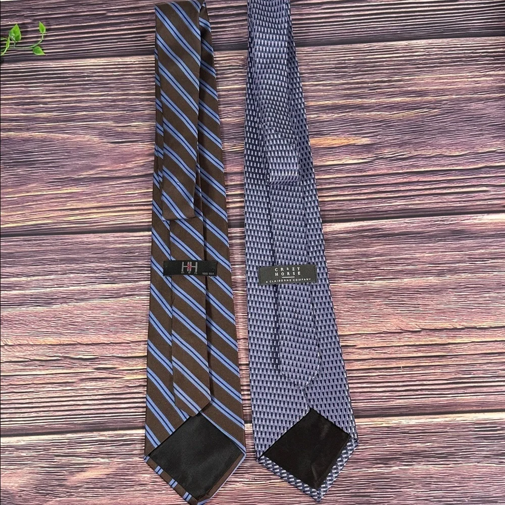 Crazy Horse and H&H Set of 2Mens Silk‎ ties Brown and Blue Tones